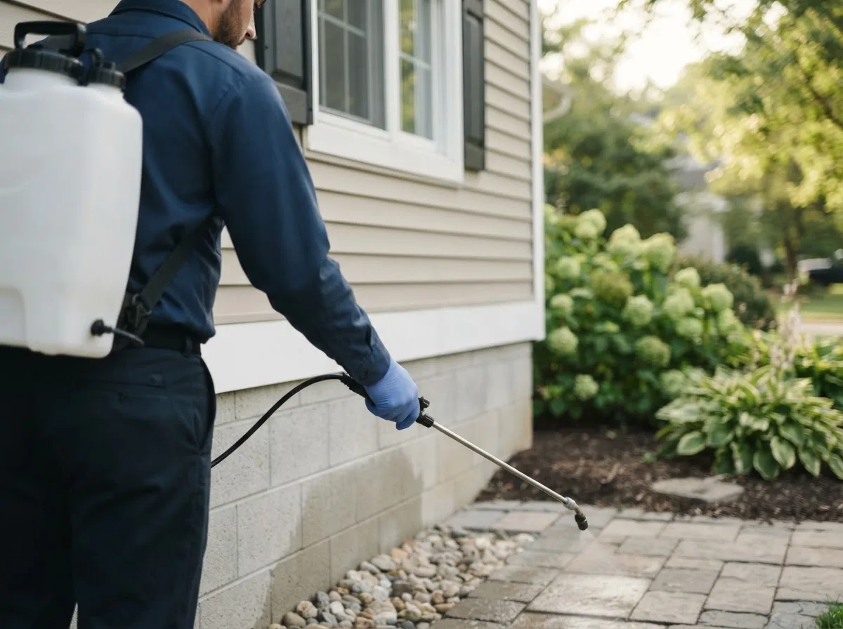 Pest control technician inspecting a home in Lanark, IL